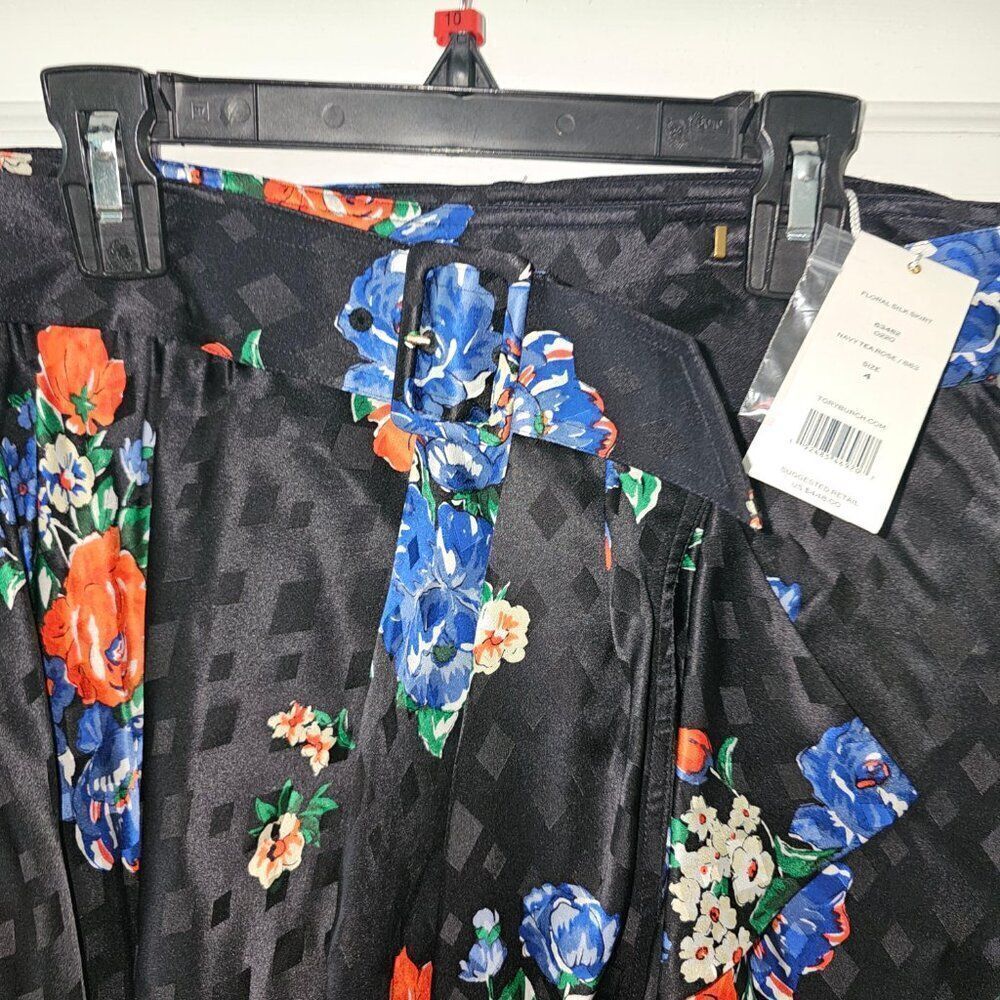 Tory Burch Floral SILK WRAP RUFFLE SKIRT WITH BELT in Black - Size 4 - Picture 11 of 16